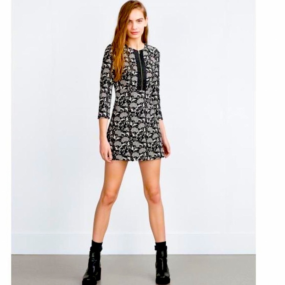 ZARA 3/4 Faux Leather Front Zip Floral Romper Dress Skort Jumpsuit
